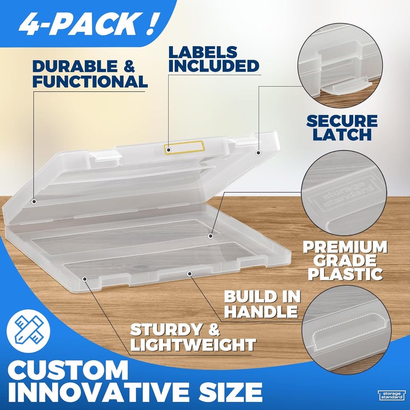 Storage Standard 4-Pack Art & Craft Organizer Storage Case - Semi Transparent Stackable Plastic Craft Storage Container, Project Organizer Box Paper Custom Size Fit 8.5 x 11 Paper & More 12.4 x 10.8 x 1.7 In - Image 5